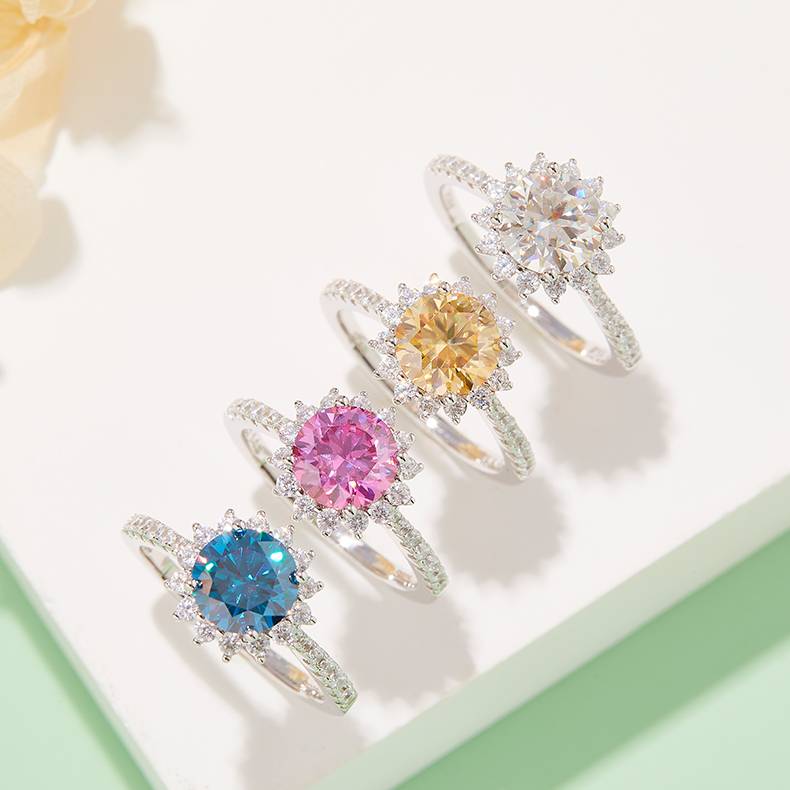 太阳花S925银镀白金MoissaniteWomen's Ring1.5ctD级